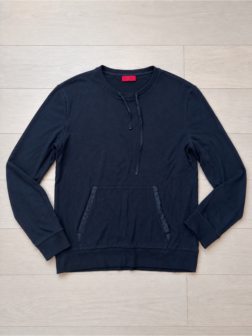 Men's Black Long-Sleeve Pullover Shirt with Drawstring